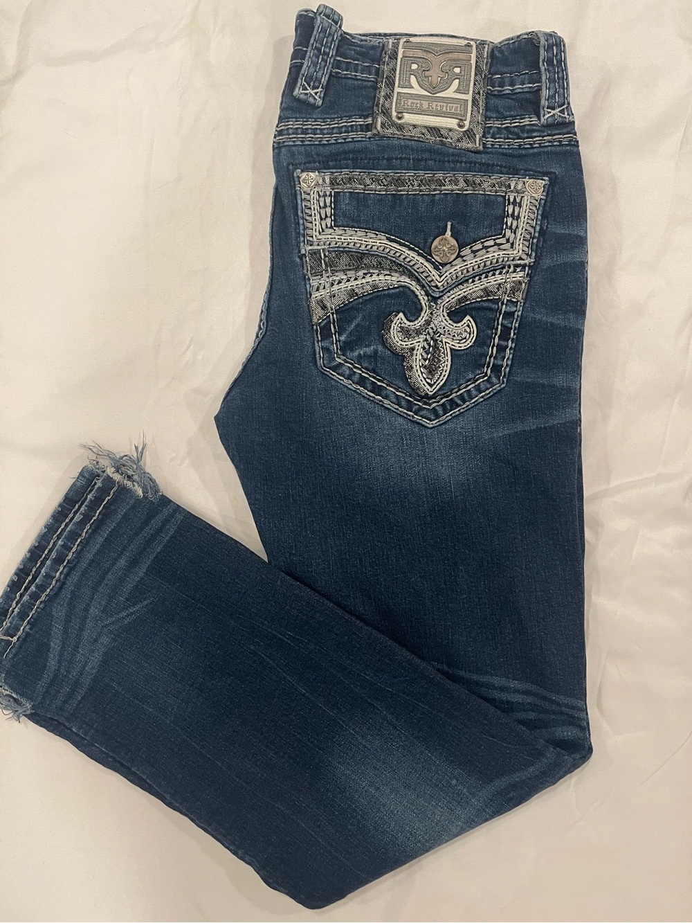 Rock Revival Dark Blue Embroidered distressed jeans